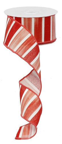 Watercolor Wide Stripe Wired Ribbon : Multi Salmon, White - 2.5 Inches x 10 Yards (30 Feet)