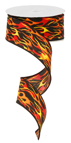 Exhaust Flames Wired Ribbon : Orange Red Yellow Black Motorcycle Race Car - 1.5 Inches x 10 Yards (30 Feet)
