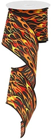Exhaust Flames Wired Ribbon : Orange Red Yellow Black Motorcycle Race Car - 2.5 Inches x 10 Yards (30 Feet)