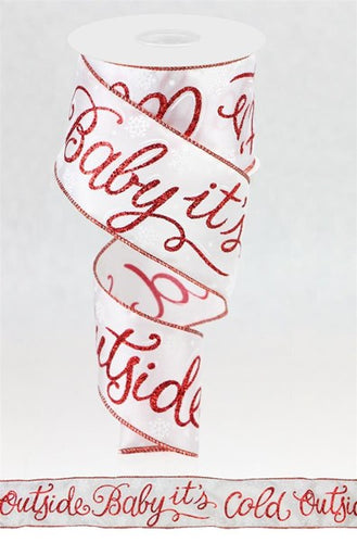 Baby It's Cold Outside Wired Ribbon: Red White - 2.5 Inches x 10 Yards (30 Feet)