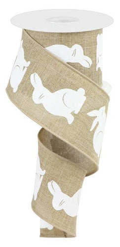 Bunny Canvas Wired Ribbon : Light Beige - 2.5 Inches x 10 Yards (30 Feet)