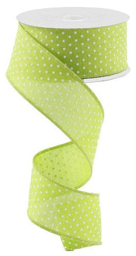 Raised Swiss Dots Royal Wired Ribbon : Lime Green White -  1.5 Inches x 10 Yards (30 Feet)
