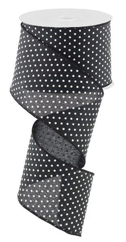 Raised Swiss Polka Dots Wired Ribbon : Black White - 2.5 Inches x 10 Yards (30 Feet)