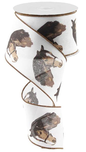 Horse Head Burlap Wired Ribbon : Brown White - 2.5 Inches x 10 Yards (30 Feet)