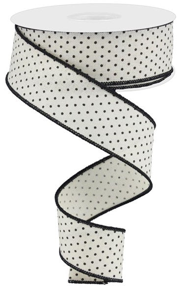 Raised Swiss Dots Royal Wired Ribbon: Cream Black -  1.5 Inches x 10 Yards (30 Feet)