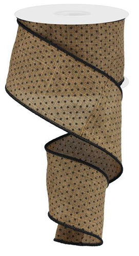 Raised Swiss Polka Dot Wired Ribbon : Black Brown Tan Beige - 2.5 Inches x 10 Yards (30 Feet)