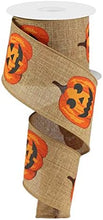 Load image into Gallery viewer, Jack O Lantern Pumpkins Wired Edge Ribbon  (Tan) - 2.5 Inches x 10 Yards (30 Feet)
