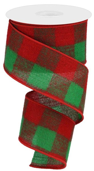 fluffy red and green buffalo plaid Christmas wired ribbon - 2.5 Inches x 10 Yards (30 Feet)