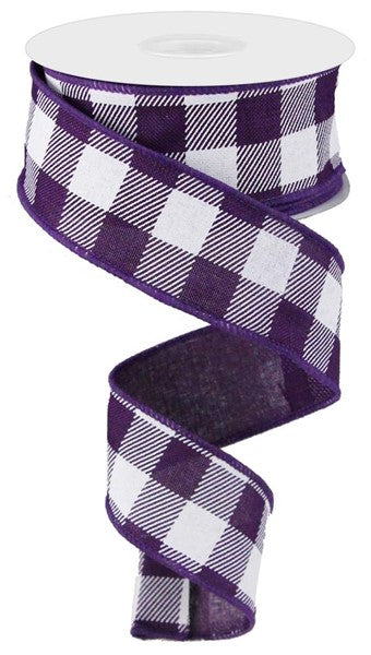 Plaid Check Wired Ribbon : Purple White - 1.5 Inches x 10 Yards (30 Feet)