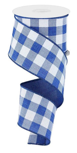Plaid Check Wired Ribbon : Royal Blue White - 2.5 Inches x 10 Yards (30 Feet)