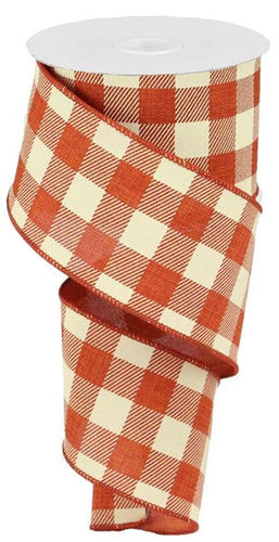 Plaid Check Wired Ribbon : Rust Ivory - 2.5 Inches x 10 Yards (30 Feet)
