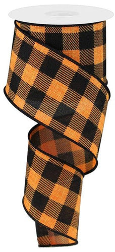 Plaid Check Wired Ribbon : Orange Black - 2.5 Inches x 10 Yards (30 Feet)