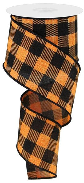 Plaid Check Wired Ribbon : Orange Black - 2.5 Inches x 10 Yards (30 Feet)