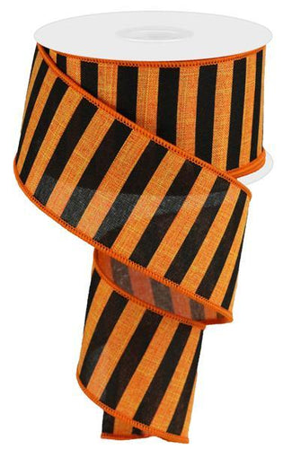 Horizontal Stripes Wired Ribbon : Orange Black - 2.5 Inches x 10 Yards (30 Feet)