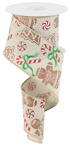 Gingerbread with Candy Canvas Wired Ribbon : Cream Ivory - 2.5 Inches x 10 Yards (30 Feet)