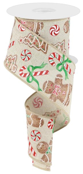 Gingerbread with Candy Canvas Wired Ribbon : Cream Ivory - 2.5 Inches x 10 Yards (30 Feet)