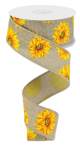 Sunflower on Canvas Wired Ribbon :  1.5