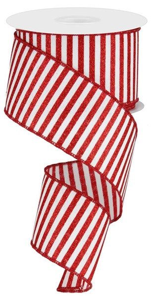 Glitter Stripe Wired Ribbon : Red White  - 2.5 Inches x 100 Feet (33.3 Yards)