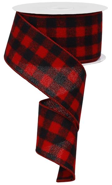 Buffalo Plaid Flannel Wired Ribbon : Red Black - 2.5 Inches x 50 Yards (150 Feet)