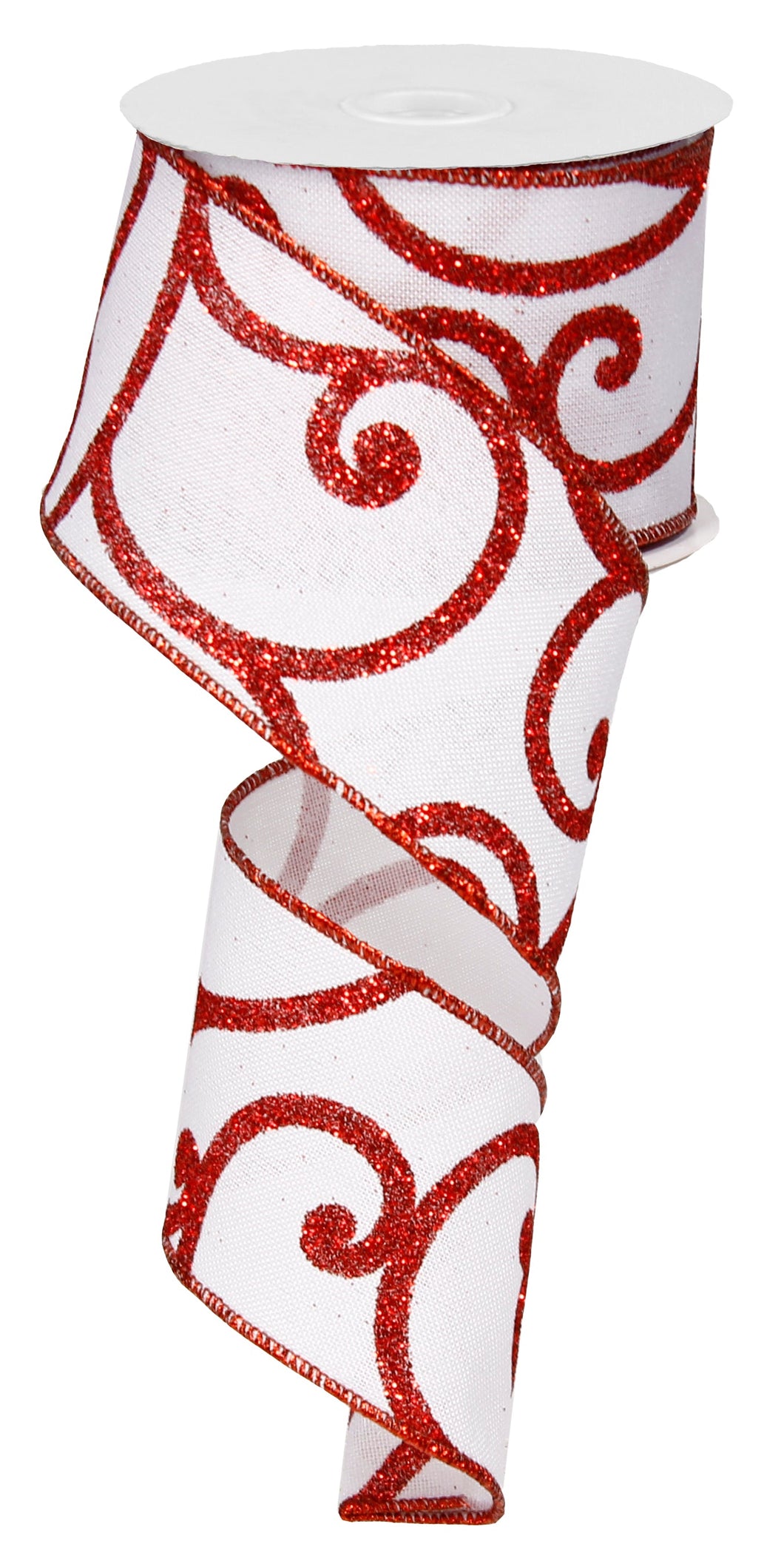 Bold Scroll Christmas Wired Ribbon : Red White - 2.5 Inches x 50 Yards (150 Feet)
