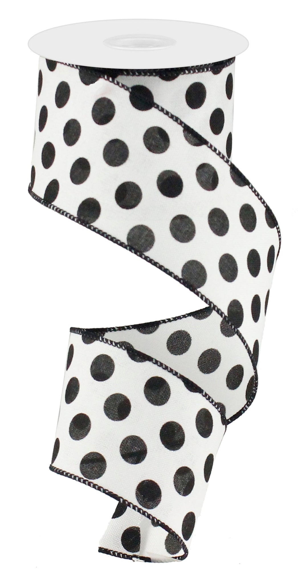 Medium Polka Dot Burlap Wired Ribbon : White Black - 2.5 Inches x 50 Yards (150 Feet)