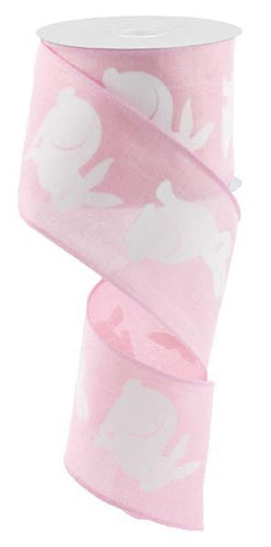 Easter Bunny Canvas Wired Ribbon : Light Pink White -  2.5 Inches x 50 Yards (150 Feet)