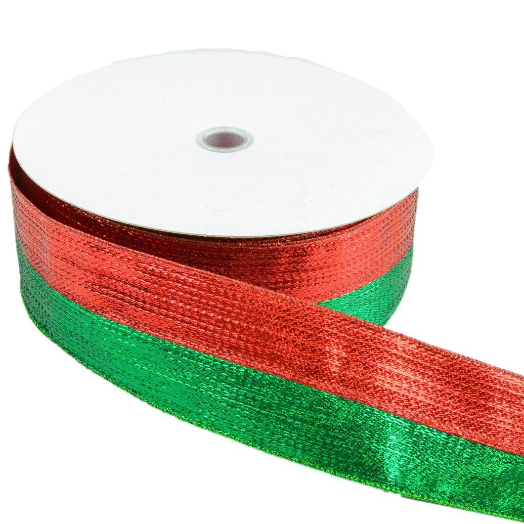 Metallic Stripe Wired Edge Ribbon Emerald, Red) - 2.5 inches x 50 yards (150 Feet)