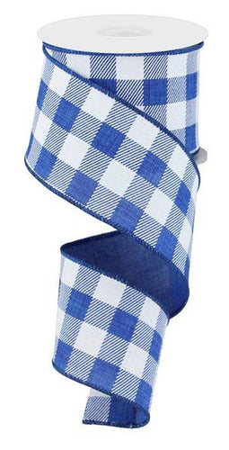 Plaid Check Wired Ribbon : Royal Blue White - 2.5 Inches x 50 Yards (150 Feet)
