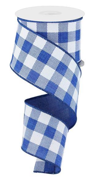Plaid Check Wired Ribbon : Royal Blue White - 2.5 Inches x 50 Yards (150 Feet)