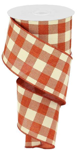 Plaid Check Wired Ribbon : Rust, Ivory Cream - 2.5 Inches x 50 Yards (150 Feet)