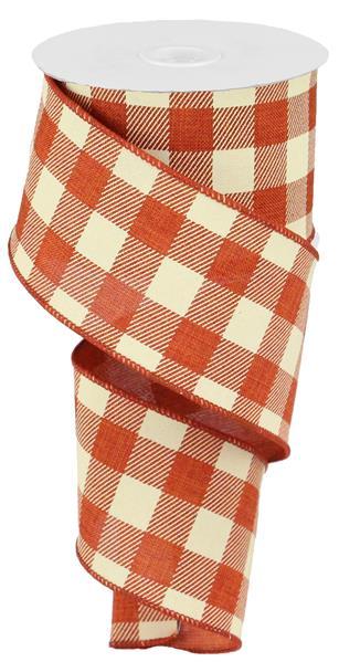 Plaid Check Wired Ribbon : Rust, Ivory Cream - 2.5 Inches x 50 Yards (150 Feet)