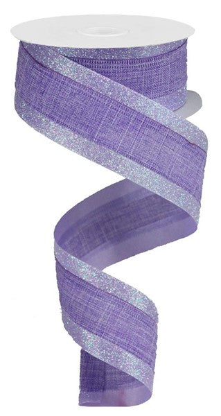 Lavender Purple Royal Burlap Satin Glitter Wired Ribbon (1.5 Inches x 10 Yards)