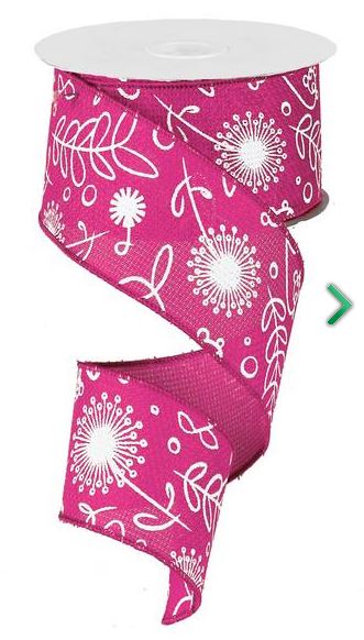 Faux Burlap Spring Plants Wired Ribbon: Hot Pink White - 2.5 Inches x 10 Yards (30 Feet)