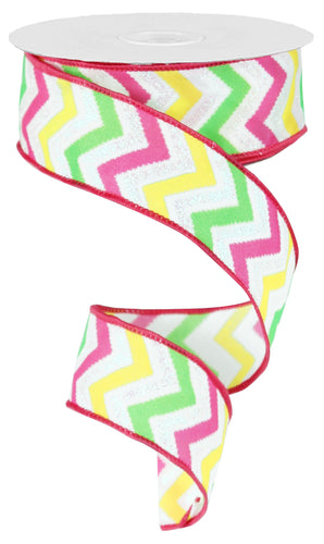 Chevron Glitter Wired Ribbon : White Pink Yellow Lime Green - 1.5 Inches x 10 Yards (30 Feet)