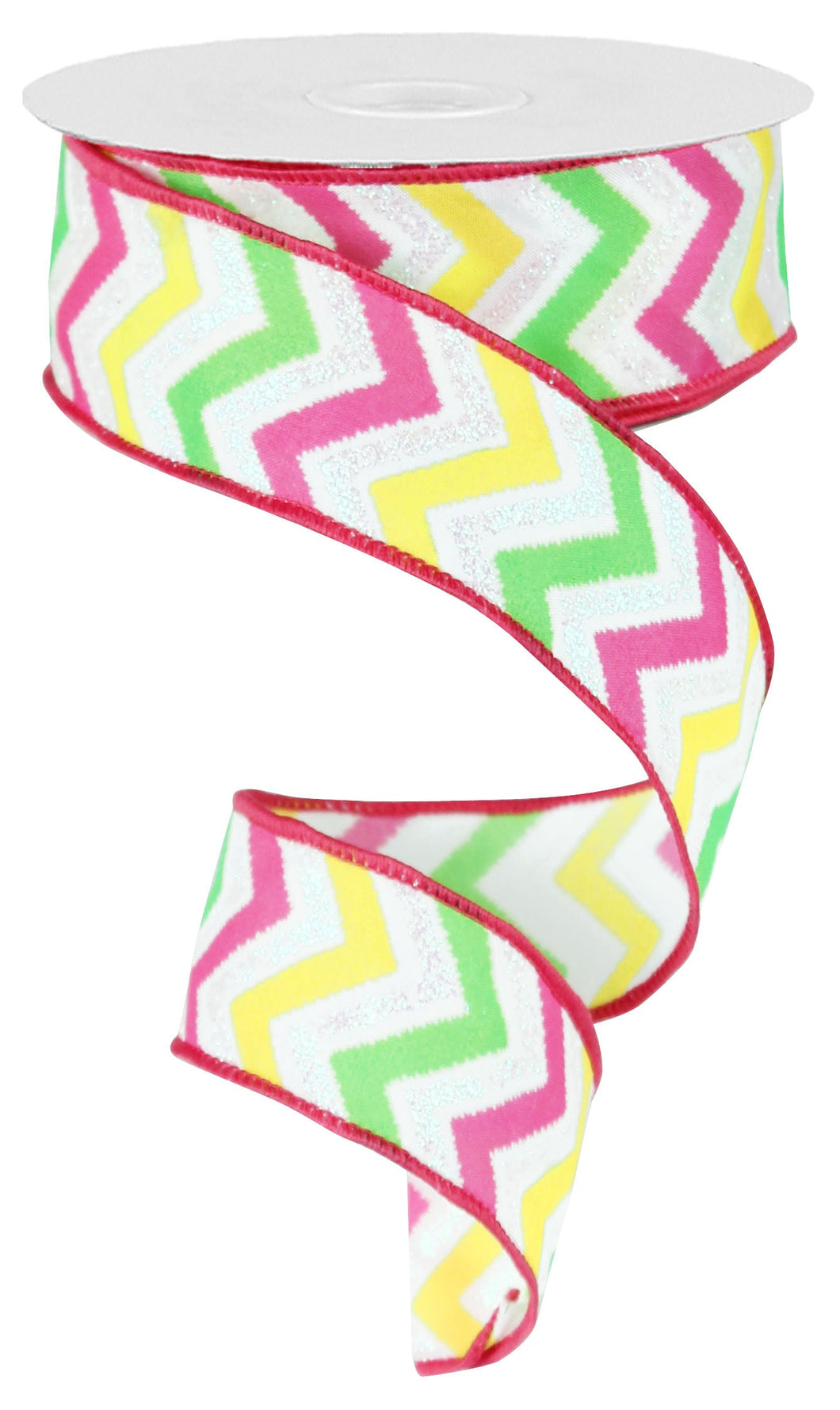 Chevron Glitter Wired Ribbon : White Pink Yellow Lime Green - 1.5 Inches x 10 Yards (30 Feet)