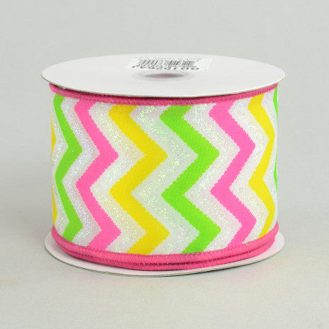 Green white pink chevron - 2.5 Inches x 10 Yards (30 Feet)