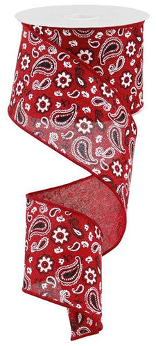 Bandana Wired Ribbon : Red Black White - 2.5 Inches x 10 Yards (30 Feet)