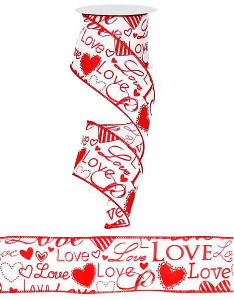 red with white hearts and words - 2.5 inches x 10 yards (30 feet)