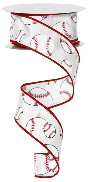 Baseball Wired Ribbon - 1.5 Inches x 10 Yards (30 Feet)