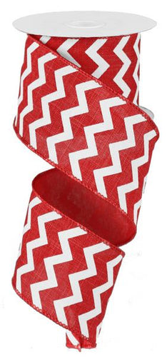 Chevron Canvas Wired Ribbon : Rec White - 2.5 Inches x 50 Yards (150 Feet)