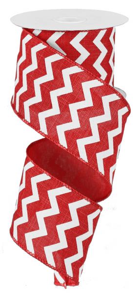 Chevron Canvas Wired Ribbon : Rec White - 2.5 Inches x 50 Yards (150 Feet)