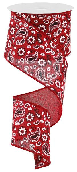 Bandana Wired Ribbon (Red Black White) - 2.5 Inches x 50 Yards