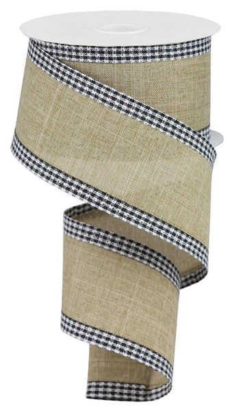 Royal Burlap Gingham Edge Wired Ribbon :  (Light Beige, Black, White,  2.5 Inches x 10 Yards (30 Feet) 