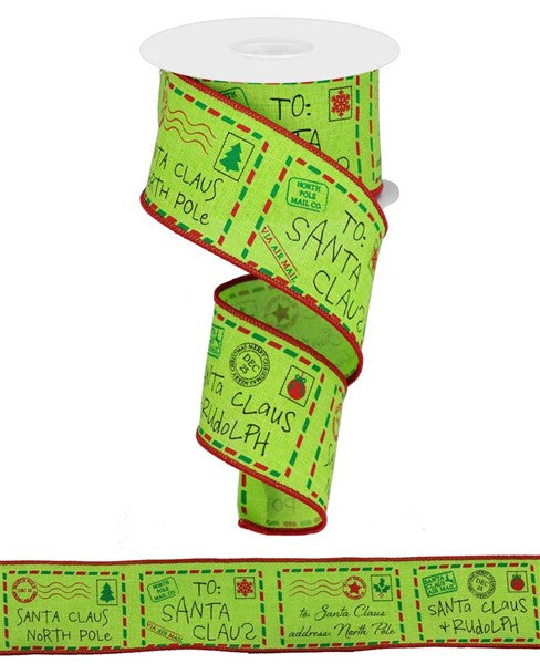 Christmas Letters to Santa Canvas Wired Edge Ribbon - 10 Yards (Lime Green, Red, Emerald, Black, 2.5