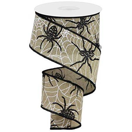 Spiders & Webs Wired Edge Ribbon (Light Beige - 2.5 Inches x 10 Yards (30 Feet)