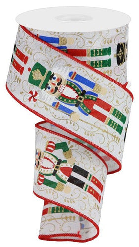 Nutcrackers Christmas Ribbon : White  - 2.5 Inches x 10 Yards (30 Feet)