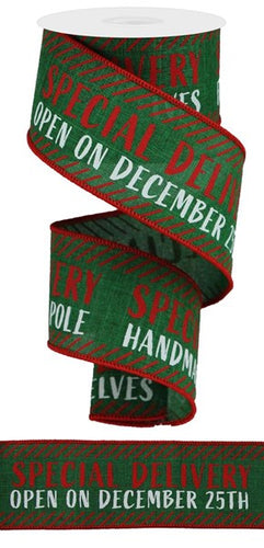 Special Delivery Christmas Wired Ribbon : Emerald  - 2.5 Inches x 10 Yards (30 Feet)