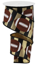 Load image into Gallery viewer, Wired football ribbon with black and gold checkered pattern, perfect for sports-themed wreaths and decorations.
