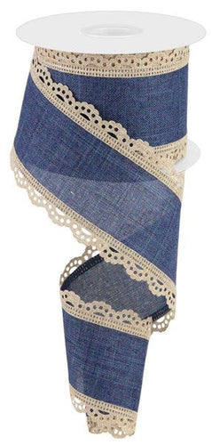 navy with burlap scalloped edge - 2.5 Inches x 10 Yards (30 Feet)