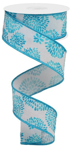 Color Bursts on Cotton Spring Easter Wired Ribbon - White, Multi Robins Egg - 1.5 Inches x 10 Yards (30 Feet)